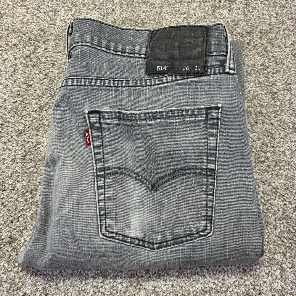 Levis 514 Jeans Mens 36x32 Gray Med Wash Regular Straight Denim Pants Casual
